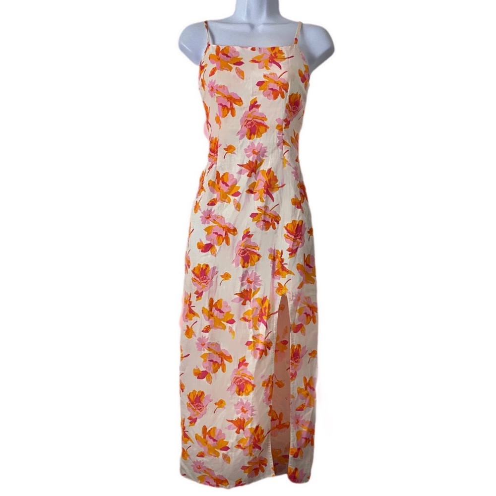 ASOS DESIGN Floral Summer Midi-Dress Backless Spaghetti Strap Pink & Orange Slit